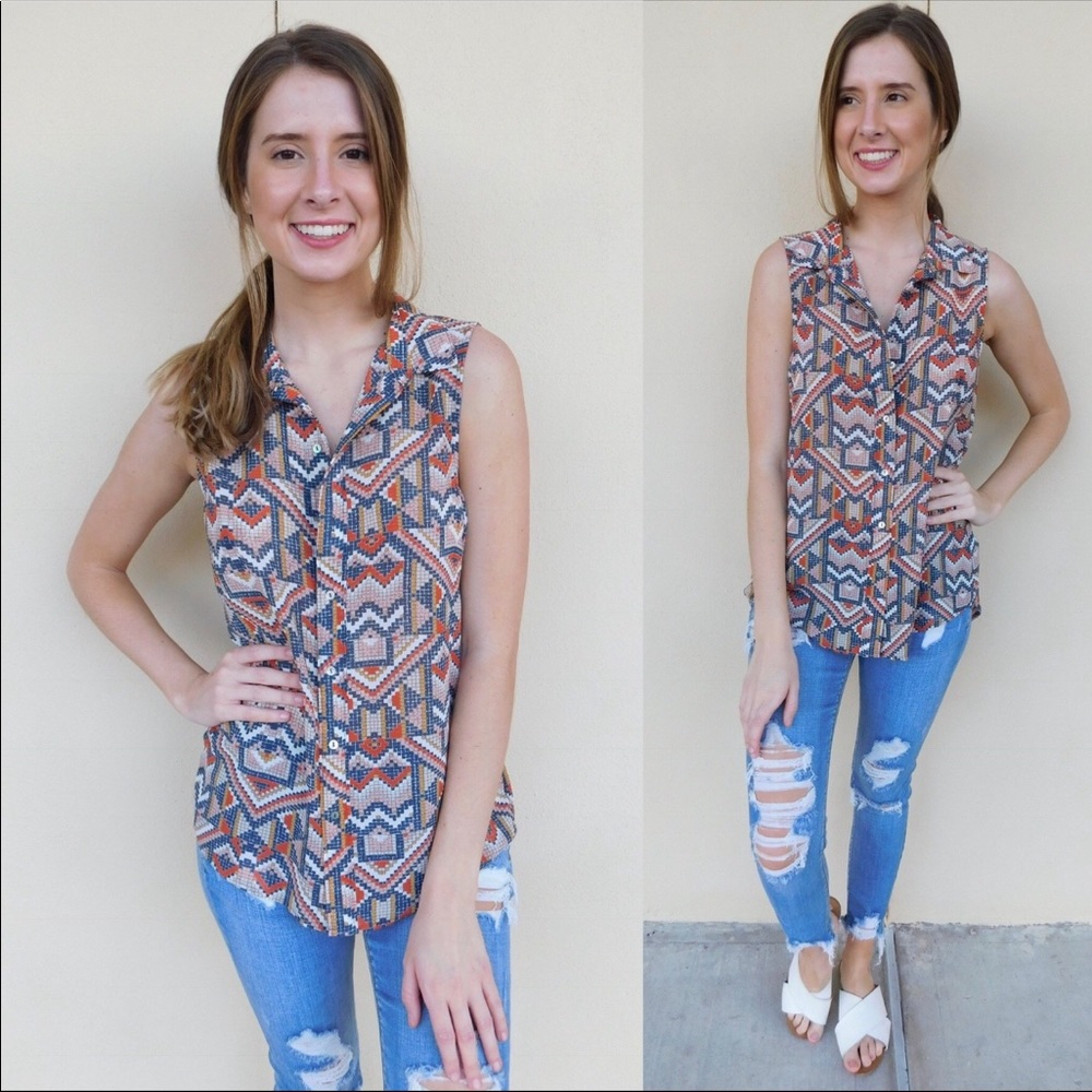 H&M Tribal Print Tank NWT Size 2 - Picture 1 of 4